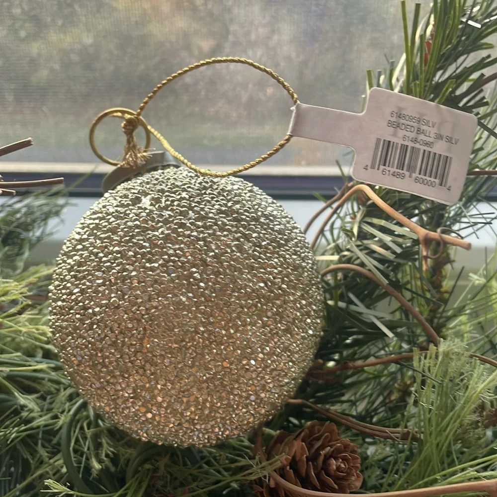 COPY - RH Restoration Hardware - Silver Beaded 3in Ball Christmas Ornament